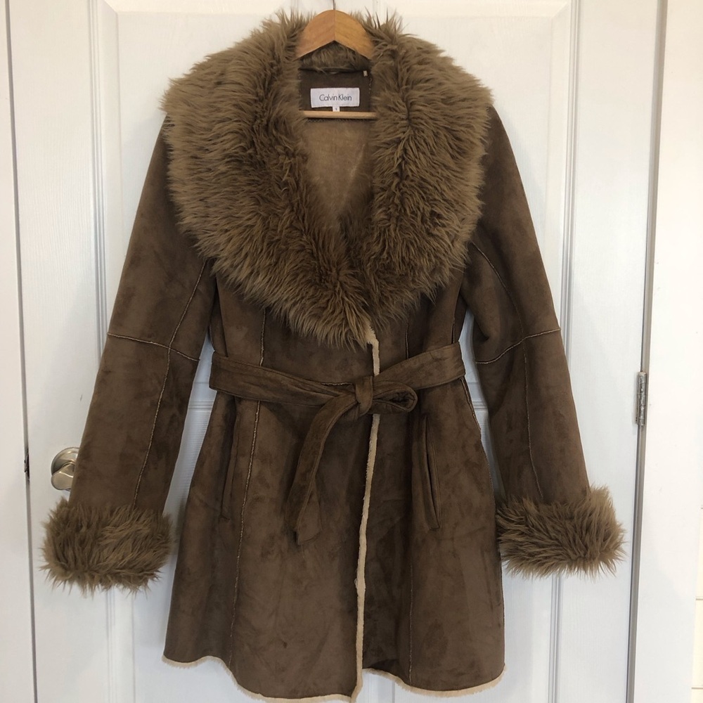 Penny Lane Afghan style fur trim coat by Calvin Klein